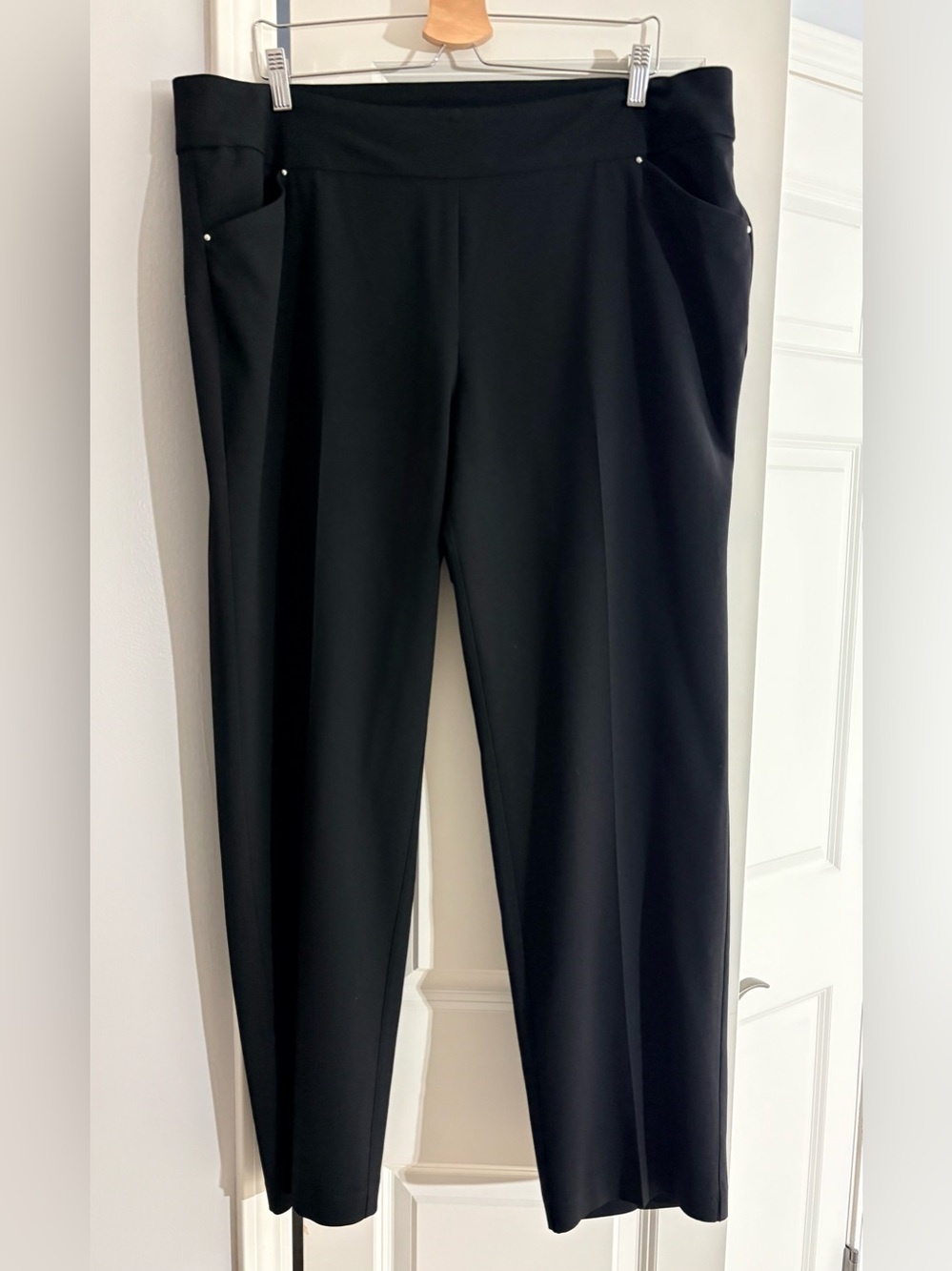 Roz & Ali Black Straight-Leg Ponte Pants with Stud Accents, Size 18W